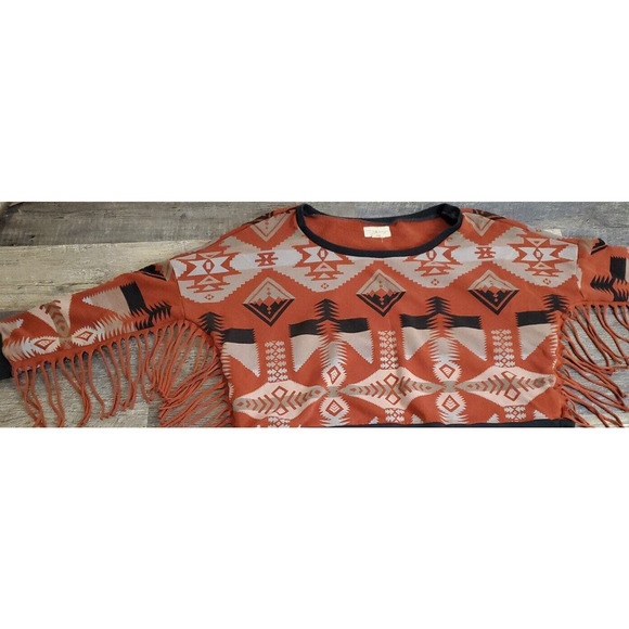 Denim & Supply Ralph Lauren Sweatshirt XL Tribal Aztec Southwestern Fringe top - Picture 9 of 9